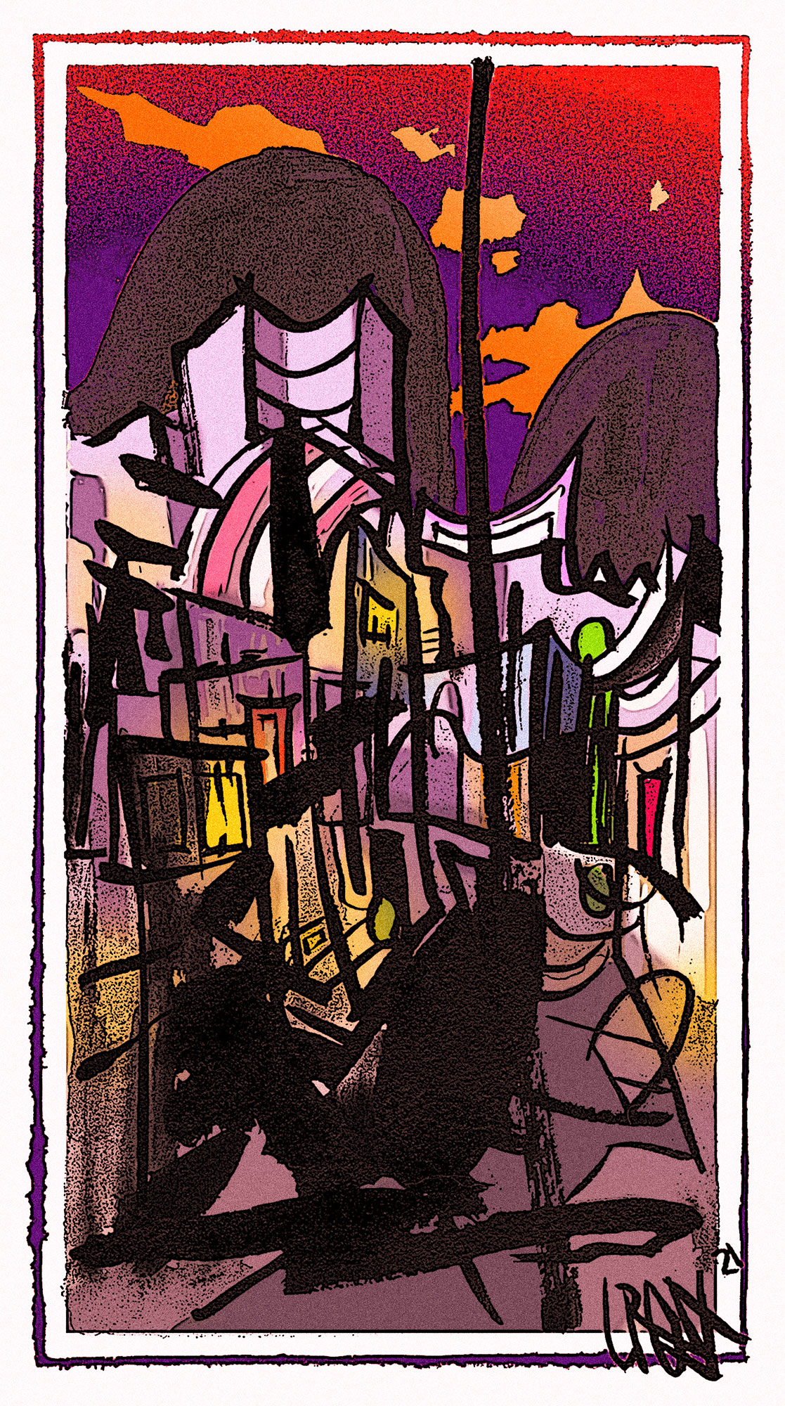 Digitally painted sumi drawing (dimensions variable) 2021